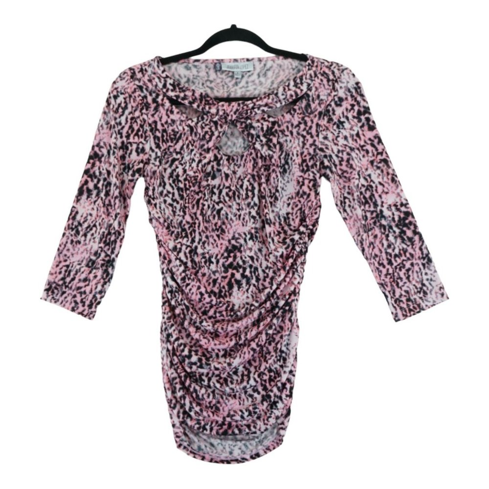 Jennifer Lopez Blouse Top Women's Multicolor‎ Animal Print 3/4 Sleeve Size Small